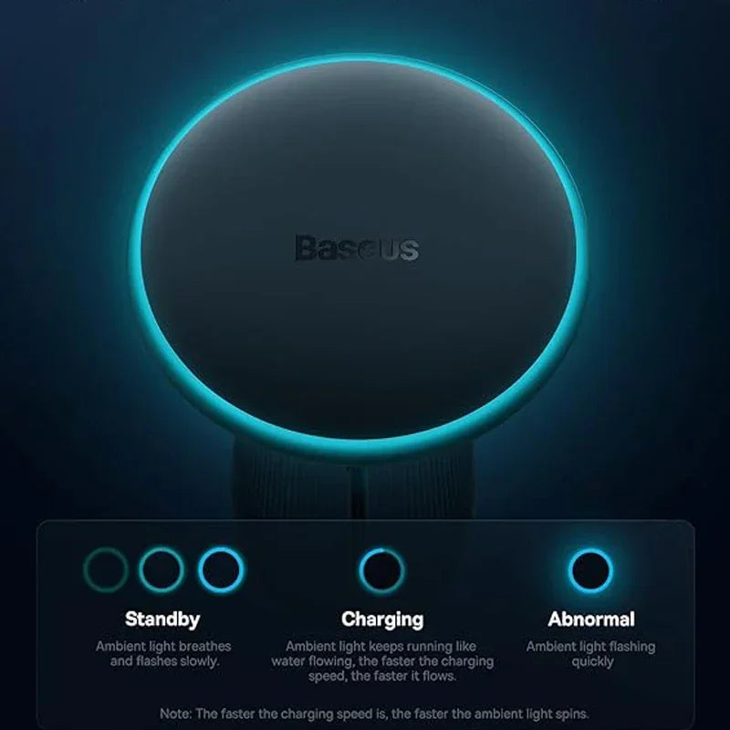 Baseus Magnetic Wireless Car Charger & Phone Holder 15W Fast Charging with LED Light | Zonix Lifestyle