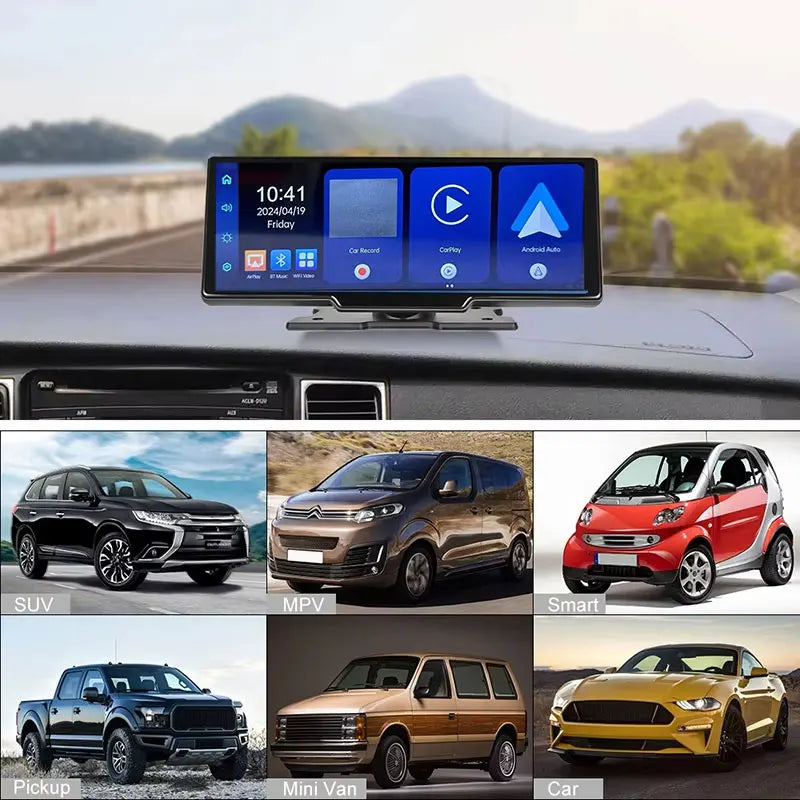 10-Inch Universal Wireless CarPlay & Android Auto Touchscreen | Portable Car Screen | Netflix & YouTube