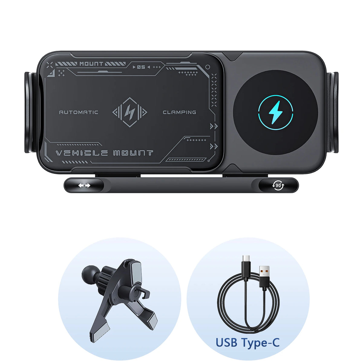 Universal Car Phone Holder with Wireless Charger | 15W Fast Charging | Electric Auto-Rotation | MagSafe | Zonix Lifestyle
