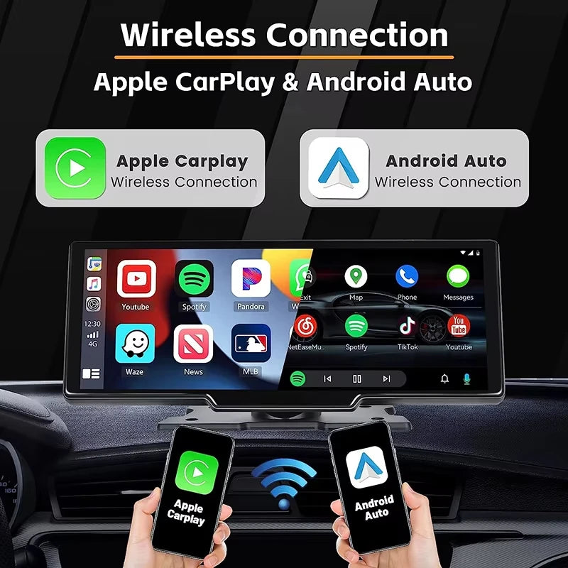 10-Inch Universal Wireless CarPlay & Android Auto Touchscreen | Portable Car Screen | Netflix & YouTube