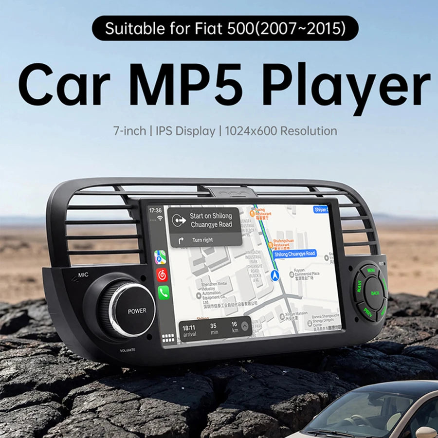 7-Inch CarPlay Car Radio for Fiat 500 & Abarth 2007-2015 | Wireless CarPlay & Android Auto | MP5 Player