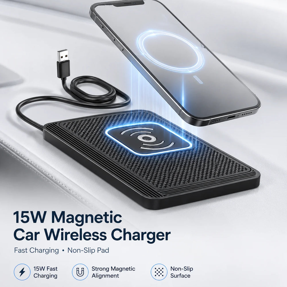 15W Fast Car Wireless Charging Pad | Anti-Slip Mat | Multi-Device | USB & Type-C | Zonix Lifestyle