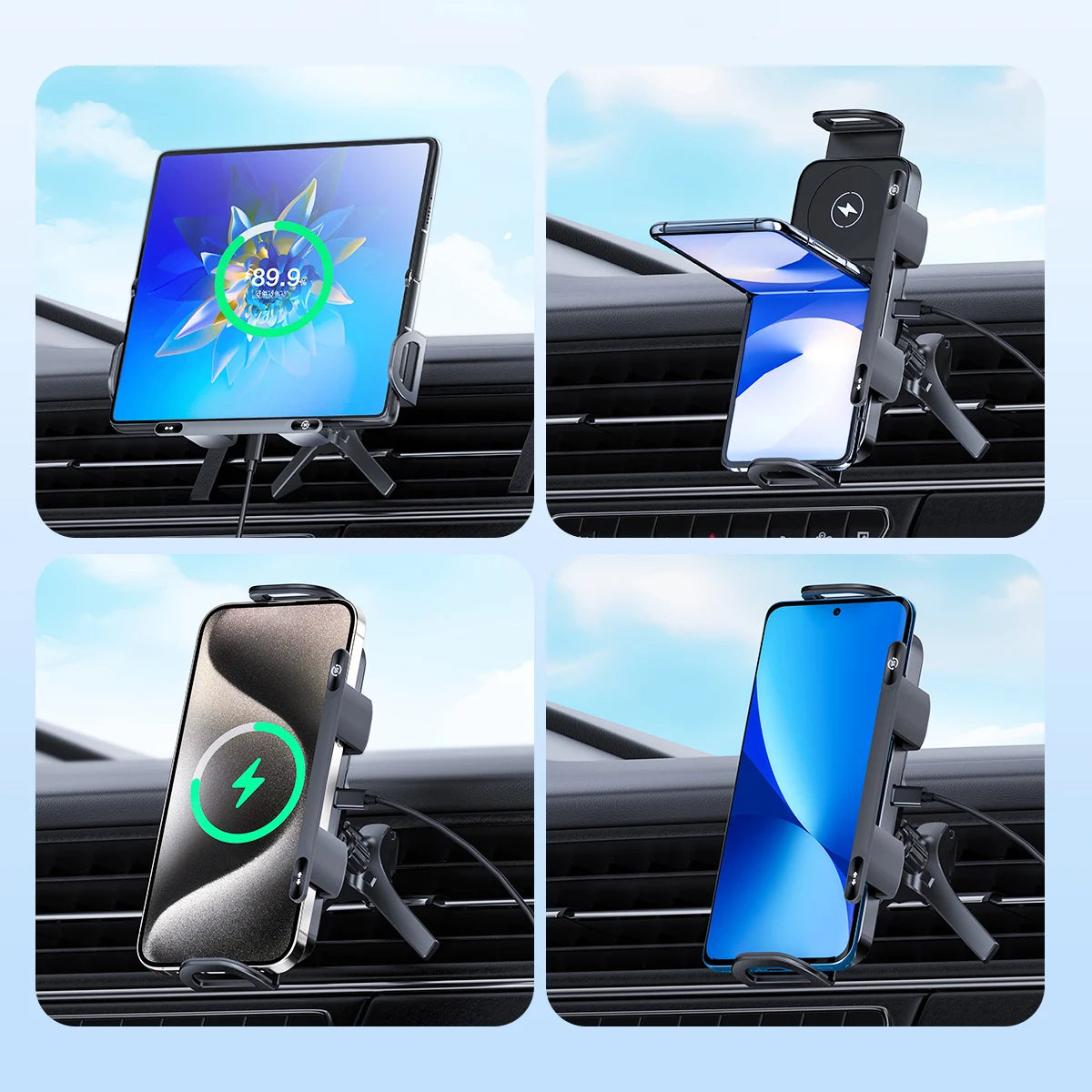 Universal Car Phone Holder with Wireless Charger | 15W Fast Charging | Electric Auto-Rotation | MagSafe | Zonix Lifestyle