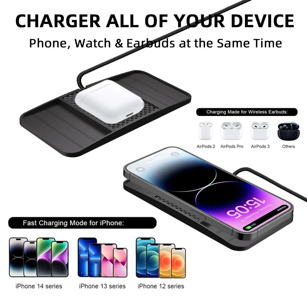 15W Fast Wireless Charging Pad | Non-Slip Car Storage Mat | USB & Type-C | Universal Phone Compatibility | Zonix Lifestyle