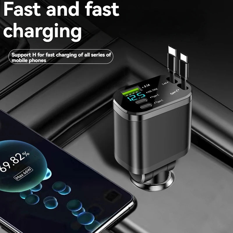 5-in-1 Car Charger with Retractable Cable | 3.1A Fast Charging | PD | Cigarette Lighter | Zonix Lifestyle