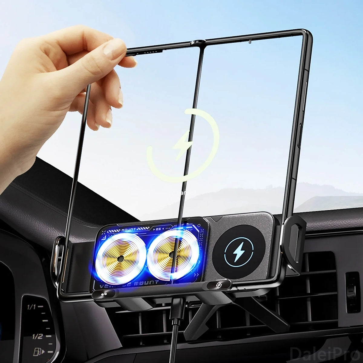 Universal Car Phone Holder with Wireless Charger | 15W Fast Charging | Electric Auto-Rotation | MagSafe | Zonix Lifestyle