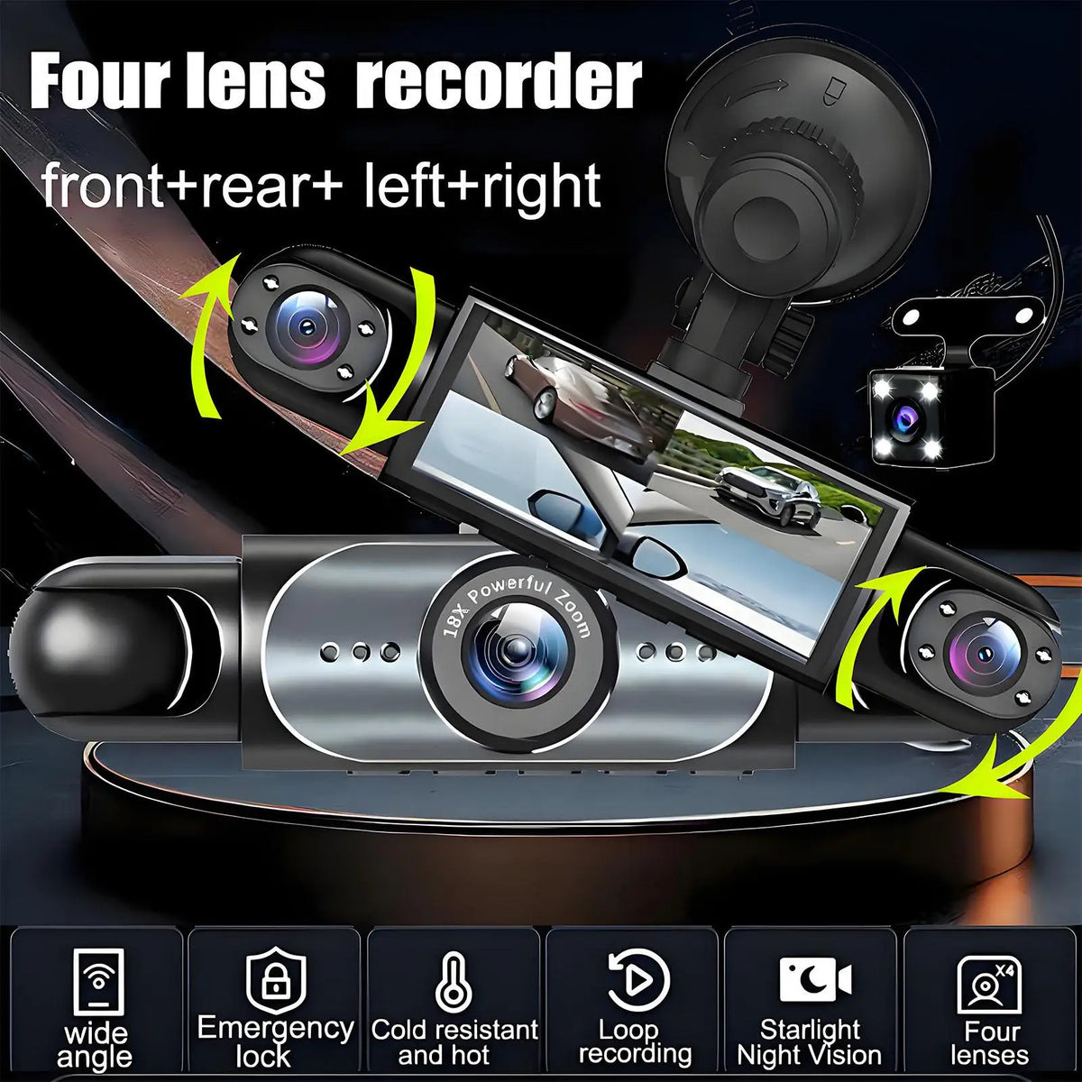 4-Channel Dash Camera 1080P | Front, Rear, Left & Right Recording