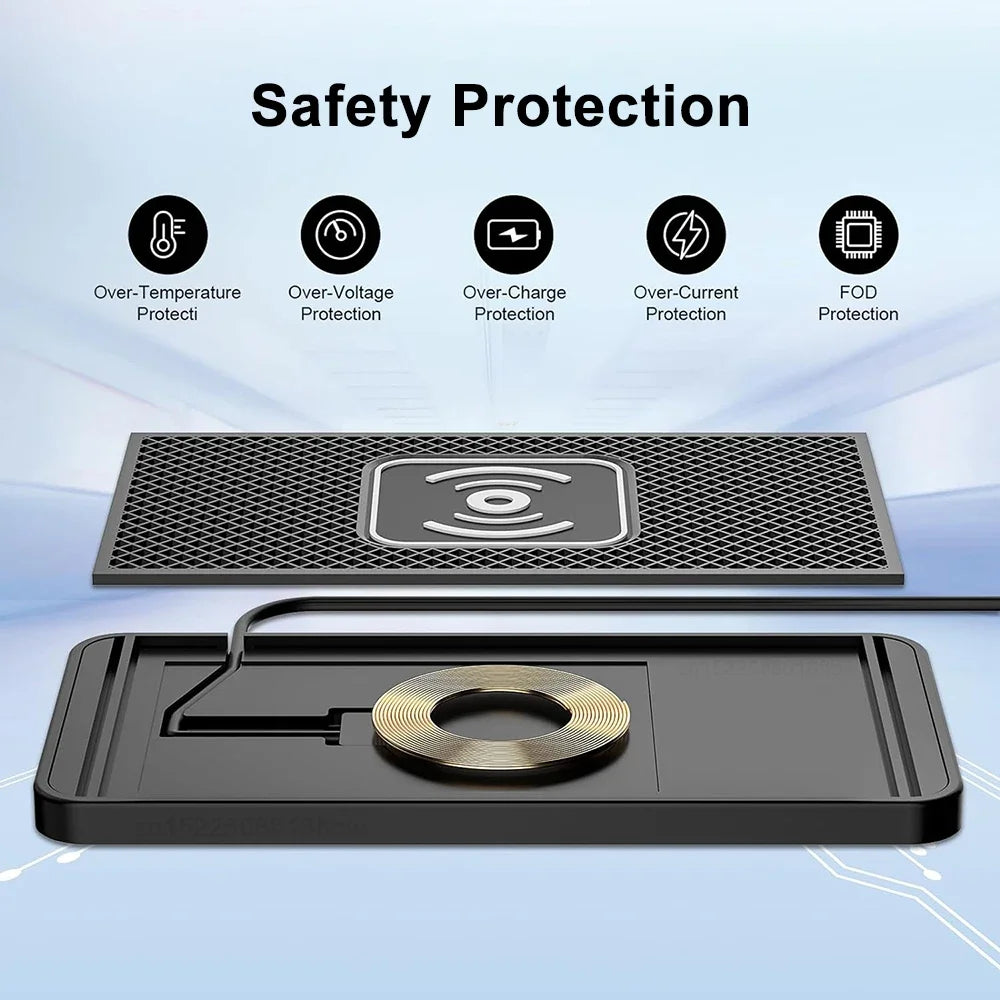15W Fast Car Wireless Charging Pad | Anti-Slip Mat | Multi-Device | USB & Type-C | Zonix Lifestyle