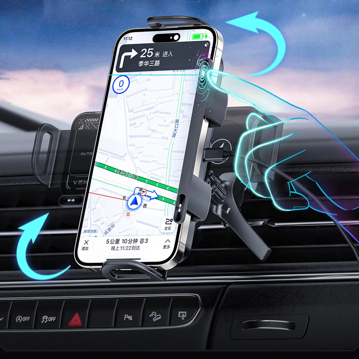 Universal Car Phone Holder with Wireless Charger | 15W Fast Charging | Electric Auto-Rotation | MagSafe | Zonix Lifestyle