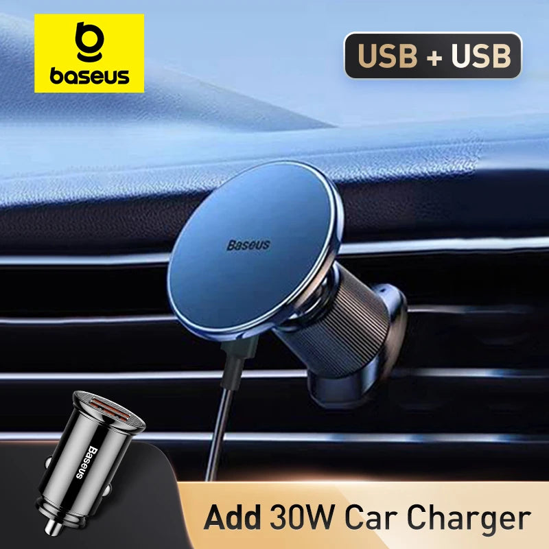 Baseus Magnetic Wireless Car Charger & Phone Holder 15W Fast Charging with LED Light | Zonix Lifestyle
