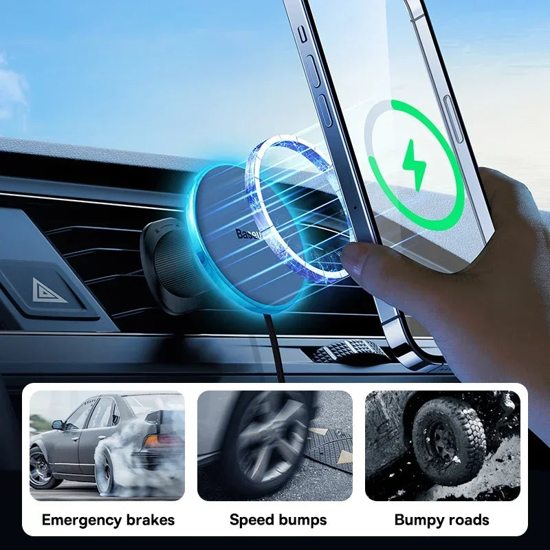 Baseus Magnetic Wireless Car Charger & Phone Holder 15W Fast Charging with LED Light | Zonix Lifestyle