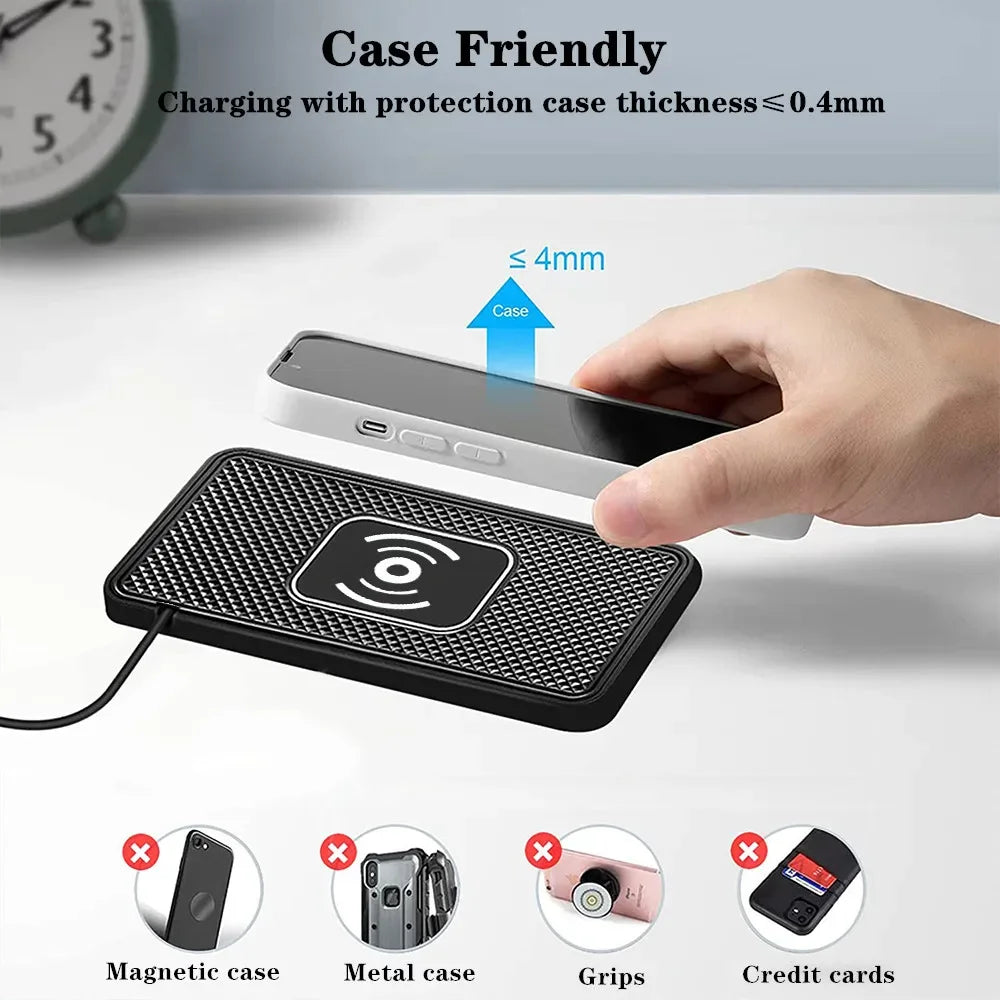 15W Fast Car Wireless Charging Pad | Anti-Slip Mat | Multi-Device | USB & Type-C | Zonix Lifestyle