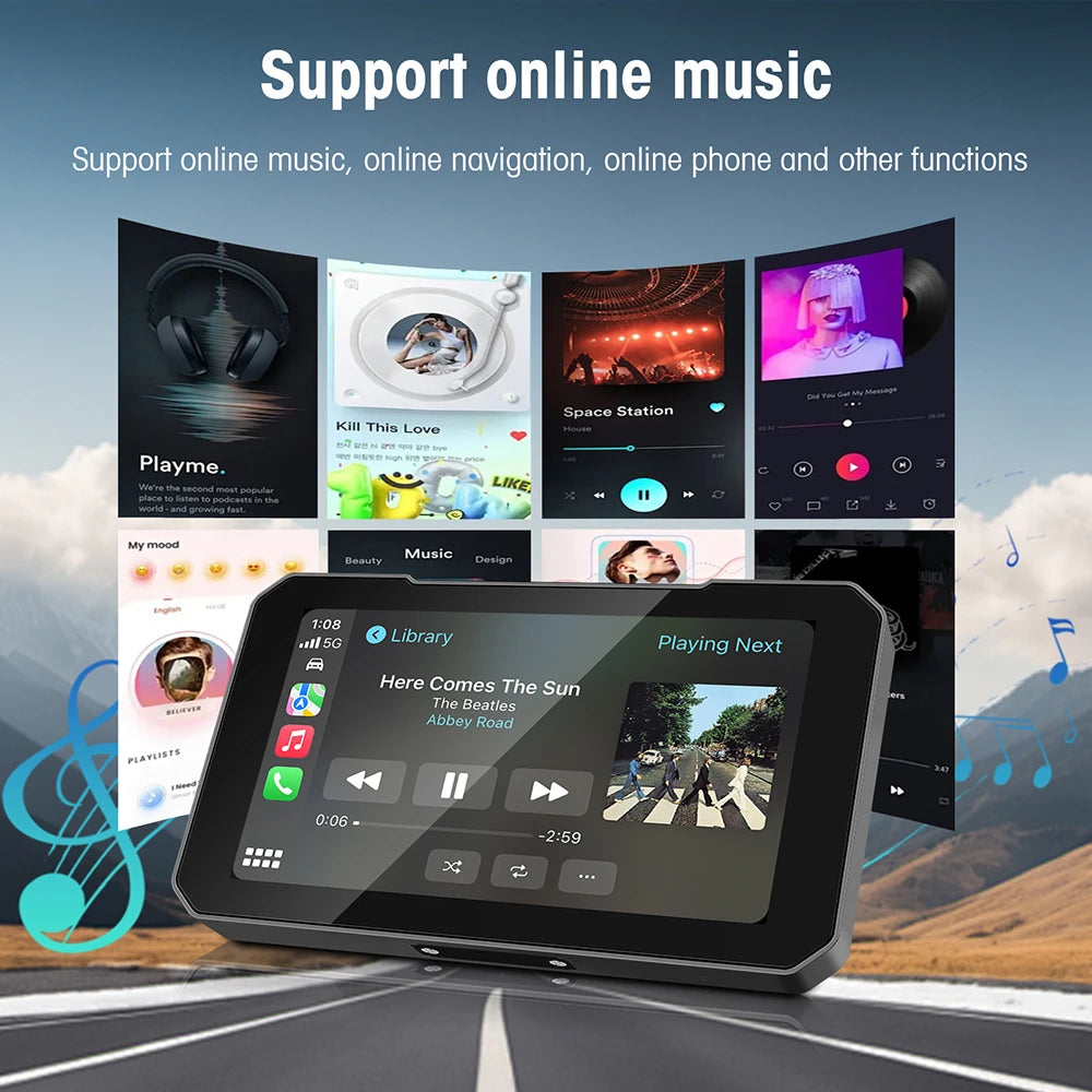 5-Inch Motorcycle CarPlay Screen | Wireless CarPlay & Android Auto | Dual Camera | IPX67 Waterproof