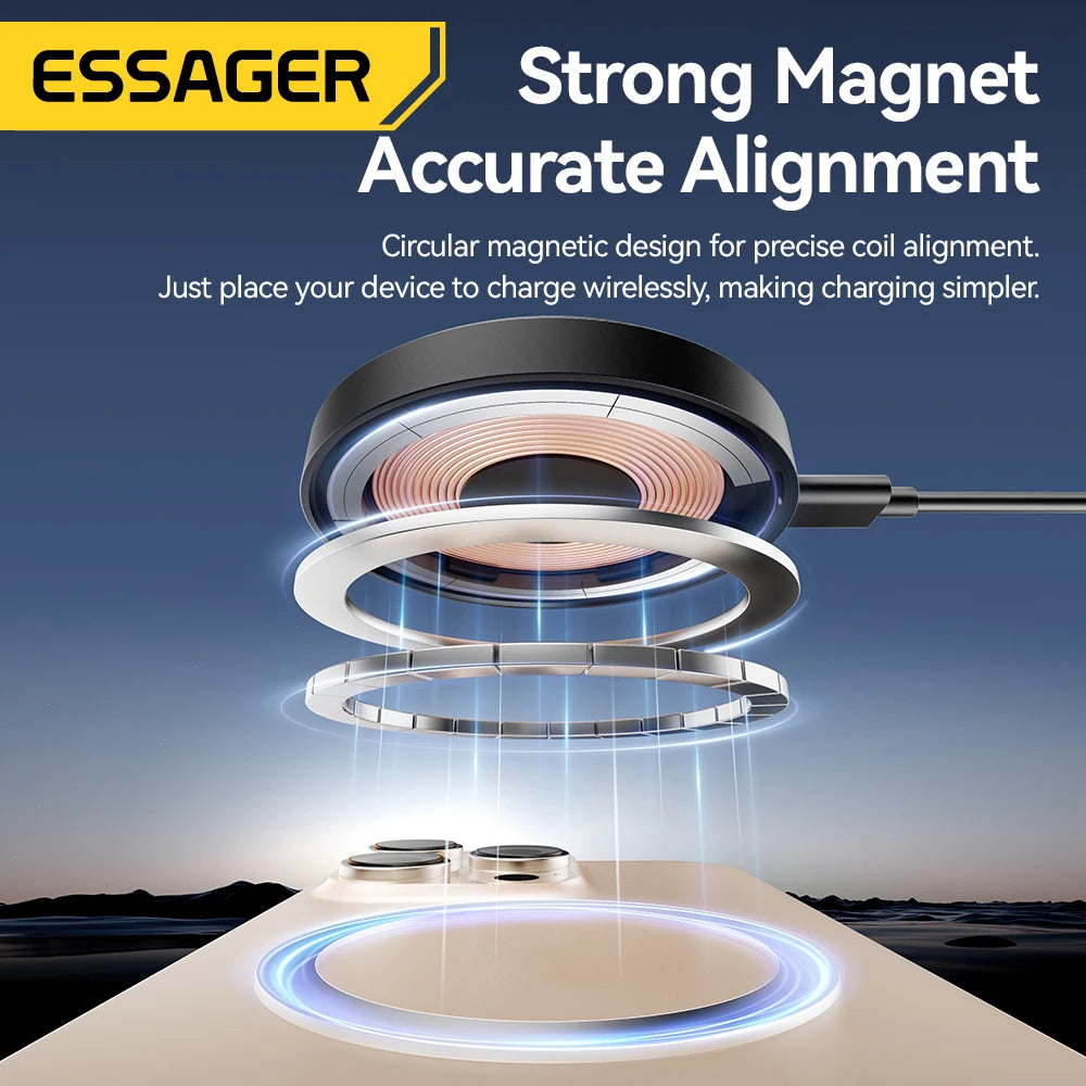 Essager Magnetic Wireless Charger with Holder | 15W Fast Charging | iPhone 16 15 14 13 | AirPods | Zonix Lifestyle